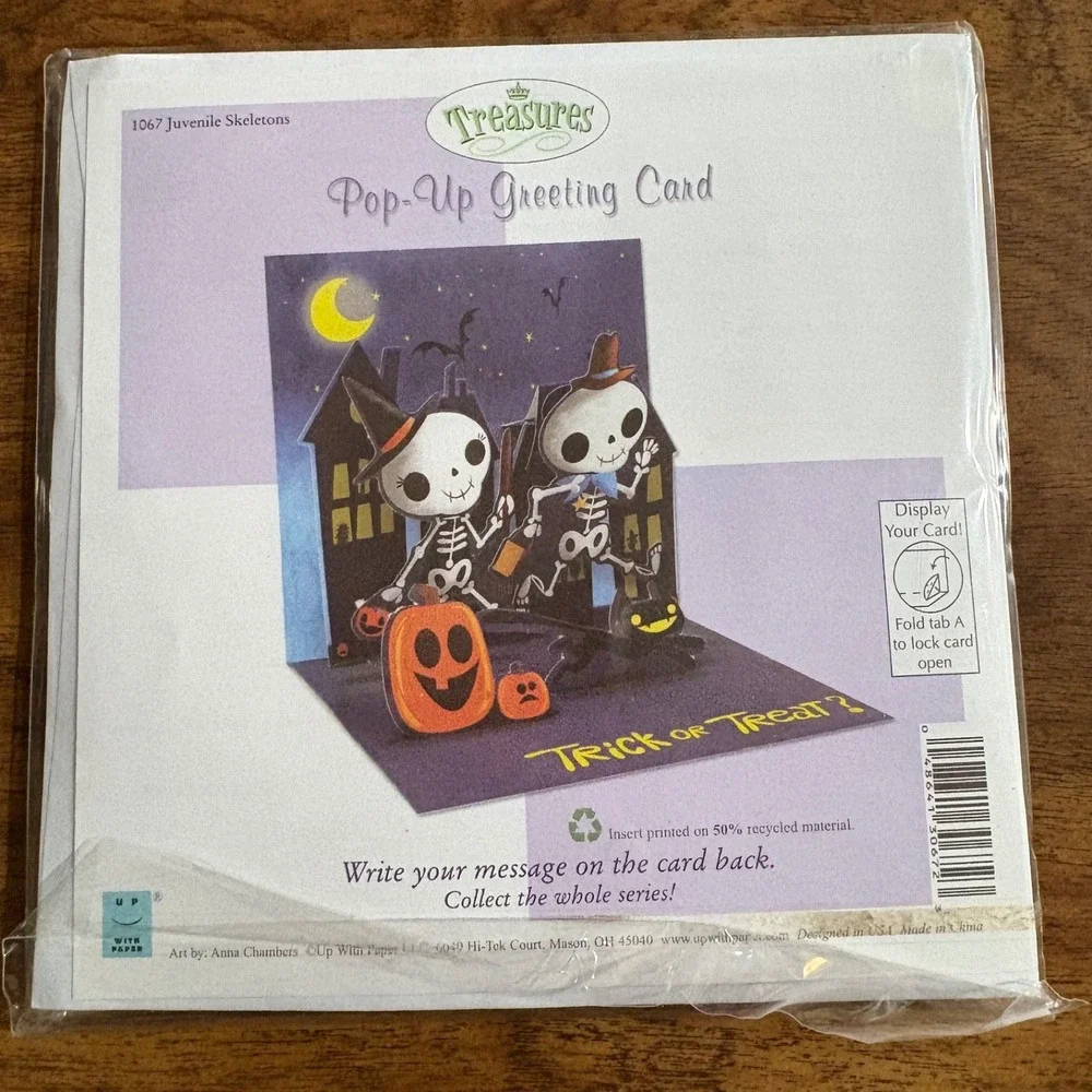 2‎ Treasures Halloween Pop Up Greeting Cards Skeleton Cat Pumpkin Jack-o-lantern